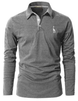 GNRSPTY Poloshirt Herren Slim Fit Langarm Stickerei Baumwolle T-Shirts Golf Poloshirts,Grau,XXL von GNRSPTY