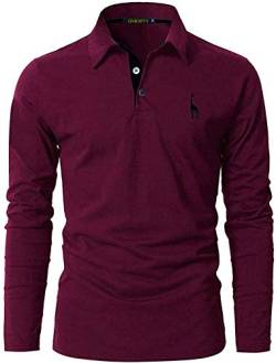GNRSPTY Poloshirt Herren Slim Fit Langarm Stickerei Baumwolle T-Shirts Golf Poloshirts,Rot,3XL von GNRSPTY