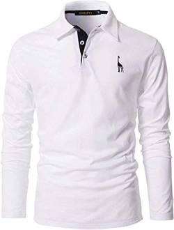 GNRSPTY Poloshirt Herren Slim Fit Langarm Stickerei Baumwolle T-Shirts Golf Poloshirts,Weiß,3XL von GNRSPTY