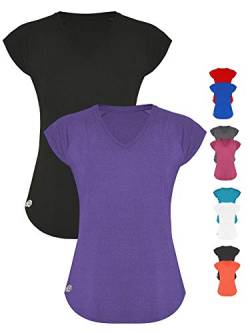 GO HEAVY Damen 2er-Pack Fitness Funktions Sport T-Shirt Laufshirt Kurzarm Schnelltrocknend | Schwarz/Mauve XXL von GO HEAVY