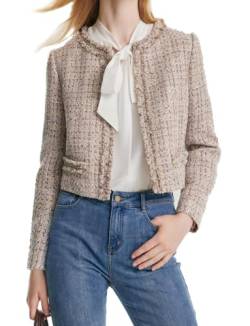 GOELIA Tweed-Blazer für Damen, Arbeit, Business, Freizeit, beige, gestrickt, Blazer für Damen, Beige, L von GOELIA