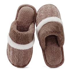 GOEWY Hausschuhe Damen Herren Winter Plüsch Wärme Pantoffeln Weiche Flache Memory Foam Home Rutschfeste Slippers(Braun,41/42EU) von GOEWY