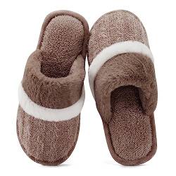 GOEWY Hausschuhe Damen Herren Winter Plüsch Wärme Pantoffeln Weiche Flache Memory Foam Home Rutschfeste Slippers(Braun,45/46EU) von GOEWY