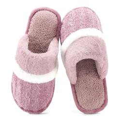 GOEWY Hausschuhe Damen Herren Winter Plüsch Wärme Pantoffeln Weiche Flache Memory Foam Home Rutschfeste Slippers(Dunkelrosa,37/38EU) von GOEWY