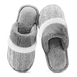 GOEWY Hausschuhe Damen Herren Winter Plüsch Wärme Pantoffeln Weiche Flache Memory Foam Home Rutschfeste Slippers(Hellgrau,41/42EU) von GOEWY