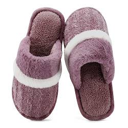 GOEWY Hausschuhe Damen Herren Winter Plüsch Wärme Pantoffeln Weiche Flache Memory Foam Home Rutschfeste Slippers(Lila,35/36EU) von GOEWY