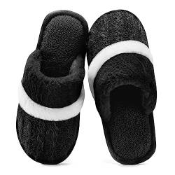 GOEWY Hausschuhe Damen Herren Winter Plüsch Wärme Pantoffeln Weiche Flache Memory Foam Home Rutschfeste Slippers(Schwarz,41/42EU) von GOEWY