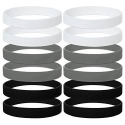 GOGO 12 Stück Silikonarmband Silikon Jelly Armbänder für Erwachsene, Gummi Armreifen, Partyzubehör- Weiß Schwarz Grau von GOGO