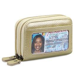 GOIACII Kleine Geldbörse aus echtem Leder für Damen, RFID-blockierend, Kreditkartenetui, A18 Gold, RFID-Geldbörse, klein von GOIACII