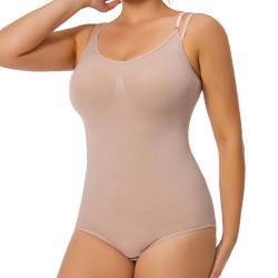 GOLD CARP Shapewear Damen Bauchweg Bodysuit Figurenformend Formende Bodys Nahtlos Body Shaper Verstellbarer Schultergurt Tummy Control Unterwäsche Taillenformer Jumpsuit Beige 2XL von GOLD CARP