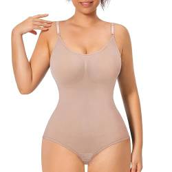 GOLD CARP Shapewear Damen Bauchweg Bodysuit Figurenformend Formende Bodys Nahtlos Body Shaper Verstellbarer Schultergurt Tummy Control Unterwäsche Taillenformer Jumpsuit Beige S von GOLD CARP