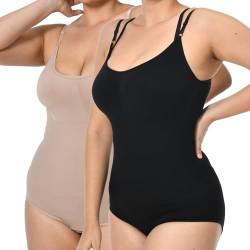 GOLD CARP Shapewear Damen Bauchweg Bodysuit Figurenformend Formende Bodys Nahtlos Body Shaper Verstellbarer Schultergurt Tummy Control Unterwäsche Taillenformer Jumpsuit Schwarz+Beige S von GOLD CARP