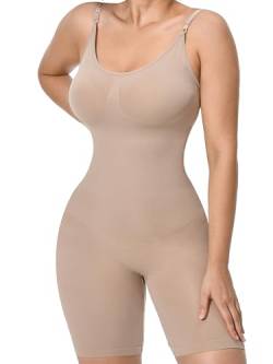 GOLD CARP Shapewear Damen Figurformender Formende Bodys Bauchweg Voll Body Shaper Shaping mit Bein Shorts Bodysuit Taillenformer Unterwäsche Verstellbarer Schultergurt 1 Stück-Beige XL von GOLD CARP