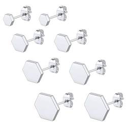 Edelstahl Sechseckige Ohrringe Minimalistische geometrische Ohrringe 4 Paar Set Ohrringe unisex Ohrringe für Damen Herren 4/6/8/10MM Breit in Silber von GOLDCHIC JEWELRY