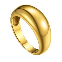 GOLDCHIC JEWELRY Mode einfacher konvexer Bandring Edelstahl Breite 8.8mm Simpel Glänzender dünne stapelbarer Ring für Damen Frauen Ringgröße 56.5（18.1） in Gold Ehering Trauring Memoire Ring von GOLDCHIC JEWELRY