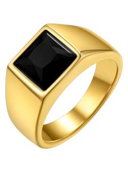 GoldChic 316L Edelstahl Herren Ring Vintage Männer Geburtsstein Ring mit 8mm breit Schwarzer Zirkon Stapelbarer Zirkonia Fingerring in Gold Ringgröße 64.6（20） von GOLDCHIC JEWELRY