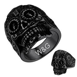 GoldChic 316L Edelstahl Herren Totenkopf Ring mit Gravur Hip Hop Biker Ring Herren Skull Ring Punk Schädel Fingerring in Schwarz Ringgröße 67.2（21.4） Geschenk für Geburtstag Weihnachten Halloween von GOLDCHIC JEWELRY