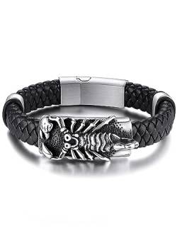 GoldChic Anpassbares Lederarmband Herren mit Textgravur Schwarz Punk Hip Hop Herrenarmband Lederband 23cm lang Männer Jungen Skorpion Armbänder für Vatertag Geburtstag Weihnachten von GOLDCHIC JEWELRY