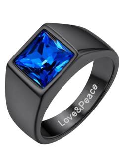 GoldChic Benutzerdefinierter 8mm breit Blauer Topas Zirkon Ring mit Textgravur 316L Edelstahl Quadratischer Zirkonia Fingerring Herren Männer Ehering Verlobungsring in Schwarz Ringgröße 64.6（20） von GOLDCHIC JEWELRY