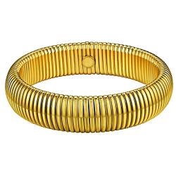 GoldChic Damen Armband Edelstahl Personalisierter Armreif 16mm breit Verstellbare Stretch Armbänder in 18K Vergoldet Damen Schmuck von GOLDCHIC JEWELRY