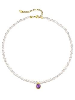 GoldChic Damen Barocke Perlenkette Gold Fake Süßwasserperle Halskette 41cm lang Zirkonia Perlen Choker Modeschmuck Geschenke für Geburtstag Weihnachten von GOLDCHIC JEWELRY