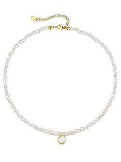 GoldChic Damen Barocke Perlenkette Zirkonia Geburtsstein Perlen Choker Frauen Mädchen Fake Süßwasserperle Halskette 41cm lang von GOLDCHIC JEWELRY