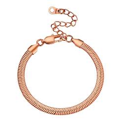 GoldChic Damen Frauen Armreif 316L Edelstahl Flaches Schlangenarmband in 5mm breit Damen Armlet Schlichtes Schlangenarmband ohne Anhänger Multi Layer geeignet in Rosegold mit 16cm+5cm Kette von GOLDCHIC JEWELRY