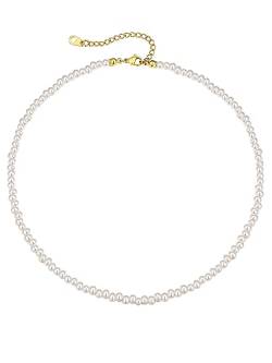 GoldChic Damen Perlenkette Gold Edelstahl Fake Süßwasserperlen Halskette Weiß Perlen Choker Perlen Halskette 41cm lang für Frauen Mädchen von GOLDCHIC JEWELRY