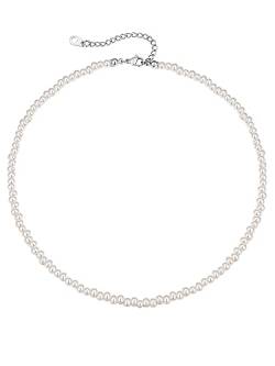 GoldChic Damen Perlenkette Silber Edelstahl Fake Süßwasserperlen Halskette Weiß Perlen Choker Perlen Halskette 41cm lang für Frauen Mädchen von GOLDCHIC JEWELRY