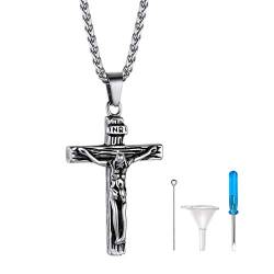 GoldChic Edelstahl Jesus Kreuz Kette Asche Urne Anhänger Halskette Memorial Urnen Kette für Asche mit Kreuz Anhänger Memorial Feuerbestattung Schmuck Silber mit 55cm+5cm Kette von GOLDCHIC JEWELRY