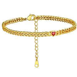 GoldChic Fußkette Damen Frauen Gold Fußkettchen Stabil Fusskettchen Armband 4mm breit Zirkon Geburtsstein Panzerkette Fußketten 22cm+5cm Barfuß Strand Knöchel Fußbänder von GOLDCHIC JEWELRY