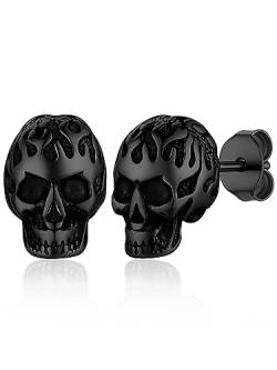 GoldChic Gotik Herren Damen Skull Ohrstecker Edelstahl Totenkopf Ohrringe Punk Hip Hop Schädel Ohrring Piercing Schwarz Ohrschmuck für Männer Jungen von GOLDCHIC JEWELRY