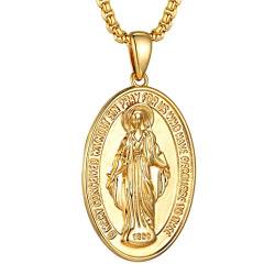 GoldChic Heilige Maria Magdalena Kette Damen Marienbild Anhänger Kupfer Halskette Medaille Jungfrau Maria 18K Vergoldet Jungfrau Maria Medaille für Damen/Mädchen von GOLDCHIC JEWELRY