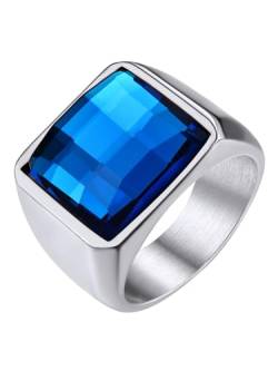 GoldChic Herren Ring 316L Edelstahl Zirkon Konvexer Ring mit 15mm breit Blautopas Quadratischer Cubic Zirkonia Fingerring für Hochzeit Verlobung Partnerschaft in Silber Ringgröße 72.8（23.1） von GOLDCHIC JEWELRY