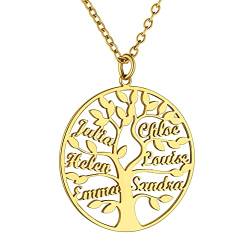 GoldChic Klassische Damen Namenskette mit Lebensbaum Anhänger 925 Sterling Silber Stammbaum des Lebens Halskette Familie/BFF Halskette in Gold für Familie Kette BFF Halskette von GOLDCHIC JEWELRY