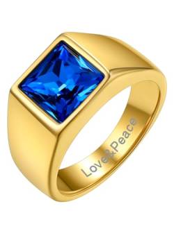 GoldChic Personalisierter Blauer Topas Zirkon Ring mit Motiven-Gravur 316L Edelstahl Herren Bandring Fashion Zirkonia Fingerring Siegelring in Gold Ringgröße 67.2（21.4） von GOLDCHIC JEWELRY