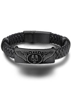 GoldChic Punk Style Herren Lederarmband Personalisierte Männer Jungen Armbänder Schwarz 21cm lang Totemkopf Anhänger Lederband Armkette von GOLDCHIC JEWELRY