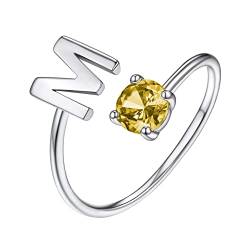 GoldChic S925 Silber Alphabet A-Z Ring mit Geburtsstein Offener Verstellbarer Zirkon Buchstaben Ring Stapelbarer Ehering Trauring Memoire Ring in Weißgold Ringgröße 51.8（16.5）- 64.6（20） von GOLDCHIC JEWELRY