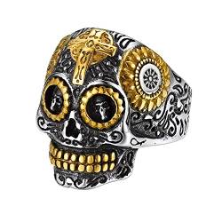 GoldChic Totenkopf Ring für Herren Damen Punk Hip Hop Skull Ring Gotik Schädel Fingerring Vintage Herren Ring Modeschmuck mit Retro-Muster in Silber und Gold Ring Größe 59.5（18.9） von GOLDCHIC JEWELRY