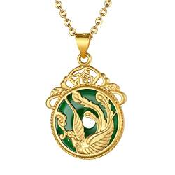 GoldChic Traditionelle Phönix-Amhänger Halskette Kupfer Grüne Jade Phönix-Anhänger Halskette Amulett im Chinesischen Stil Symbol für Ehrenhaften und Erfolg mit 46+5cm Kette in Gold für Damen Frauen von GOLDCHIC JEWELRY