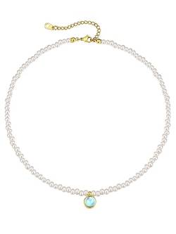 GoldChic Weiß Perlenkette Damen Perlen Choker mit Geburtsstein Anhänger Frauen Mädchen 41cm lang Fake Süßwasserperle Halskette von GOLDCHIC JEWELRY