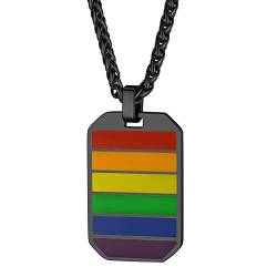 Mehrfarbig Regenbogen Homosexuell LGBT Gay & Lesbian Pride Acht Schnittkanten Dog Tag Schwarz Edelstahl LGBT Anhänger 55cm + 5cm Verlängerungskette Halskette von GOLDCHIC JEWELRY