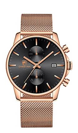 GOLDEN HOUR Herrenuhr Mode Schlanke minimalistische Quarz Analog Mesh Edelstahl wasserdichte Chronographen Uhren (Rose Gold Black) von GOLDEN HOUR