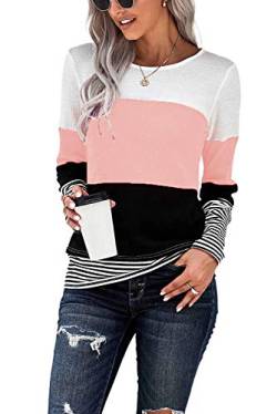 GOLDPKF Damen Bekleidung Oversized Bekleidung Damen Shirt Langärmlig Coole Tunika Herbst Oberteile Langarm Pastell Bluse Rosa Gestreift Tshirt Rosa XXL 50-52 von GOLDPKF