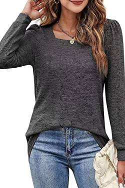 GOLDPKF Damen Tshirts Pullover Frauen Oberteile U-Neck Langarm Loose Ttop Blusen Sportshirt Kragen Beliebten Pullover Basic Einfarbig Mode Bekleidung Schwarz XXL von GOLDPKF