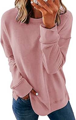 GOLDPKF Langarm Rundhals Pullover Damen Entspannt Sweatshirt Rosa Mode Einfacher Grundstil Damen Top Winter Rosa S 36-38 von GOLDPKF