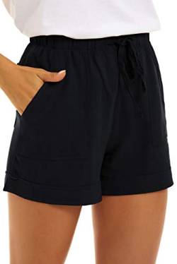 GOLDPKF Mode Damen Shorts Kurze Hosen Damen Sommer Lockere Leinen Laufhose Kurz Bermuda Shorts Elegante Kurze Hosen Damen Schwarz XX-Large 46 von GOLDPKF