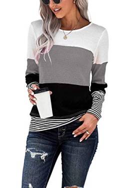 GOLDPKF Oberteile Damen Frauen T Shirt Langarm Pullover Damen Gestreift Tunika Outfit Winter Kleidung Streetwear Langarm Damen Grau S 36-38 von GOLDPKF