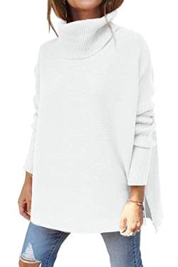 GOLDPKF Pullover Damen Rollkragenpullover Strickpullover Dicke grobstrickpullover Damen Langarm elegant Oversize warm einfarbig Tops Oberteile Weiß von GOLDPKF