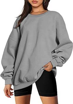 GOLDPKF Sweatshirt Damen Pullover Elegant Kleidung Sweatshirt Oversized Ohne Kapuze Einfarbig Herbst Thermo Langarmshirt Damen Rundhalsausschnitt Festliche Oberteile Grau Groß von GOLDPKF